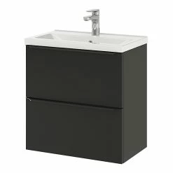 Castorama Ensemble Salle De Bains L.60 Cm Meuble à Suspendre Faible Profondeur Imandra Noir Mat + Plan Vasque Porcelaine Blanc