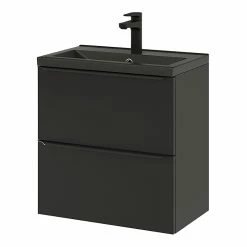 Castorama Ensemble Salle De Bains L.60 Cm Meuble à Suspendre Faible Profondeur Imandra Noir + Plan Vasque Céramique Noir