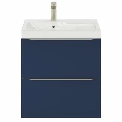 Castorama Ensemble Salle De Bains L.60 Cm Meuble à Suspendre Imandra Bleu Nuit Mat + Plan Vasque Résine Blanc