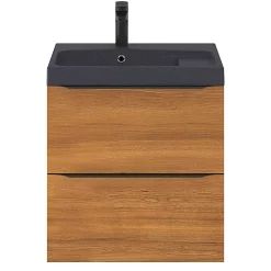 Castorama Ensemble Salle De Bains L.60 Cm Meuble à Suspendre Imandra Décor Noyer + Plan Vasque Résine Noir