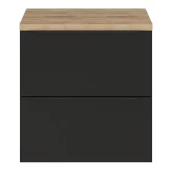 Castorama Ensemble Salle De Bains L.60 Cm Meuble à Suspendre Imandra Noir Mat + Plan De Toilette Décor Chêne