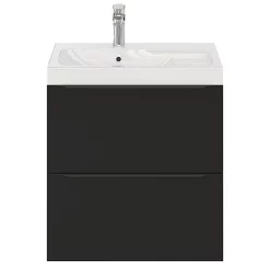 Castorama Ensemble Salle De Bains L.60 Cm Meuble à Suspendre Imandra Noir Mat + Plan Vasque Résine Blanc