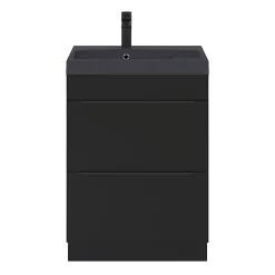 Castorama Ensemble Salle De Bains L.60 Cm Meuble à Suspendre Imandra Noir Mat + Plan Vasque Résine Noir