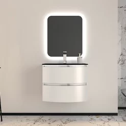 Castorama Ensemble Salle De Bains L.70 Cm Meuble Sous Vasque Blanc Brillant + Plan Vasque Verre Noir Mat Vague