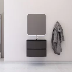 Castorama Ensemble Salle De Bains L.70 Cm Meuble Sous Vasque Graphite Mat + Plan Vasque Verre Noir Mat Vague