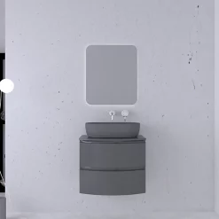 Castorama Ensemble Salle De Bains L.70 Cm Meuble Sous Vasque + Plan De Toilette Gris Anthracite Brillant Vague