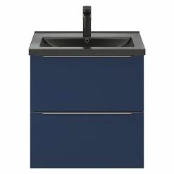 Castorama Ensemble Salle De Bains L.80 Cm Meuble à Suspendre Faible Profondeur Imandra Bleu Nuit Mat + Plan Vasque Porcelaine Blanc