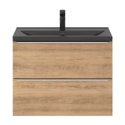 Castorama Ensemble Salle De Bains L.80 Cm Meuble à Suspendre Faible Profondeur Imandra Décor Chêne + Plan Vasque Céramique Noir