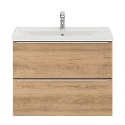 Castorama Ensemble Salle De Bains L.80 Cm Meuble à Suspendre Faible Profondeur Imandra Décor Chêne + Plan Vasque Porcelaine Blanc