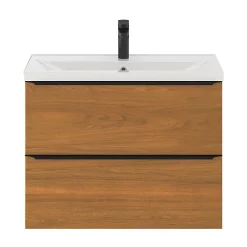 Castorama Ensemble Salle De Bains L.80 Cm Meuble à Suspendre Faible Profondeur Imandra Décor Noyer + Plan Vasque Porcelaine Blanc