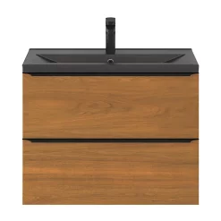 Castorama Ensemble Salle De Bains L.80 Cm Meuble à Suspendre Faible Profondeur Imandra Décor Noyer + Plan Vasque Porcelaine Blanc