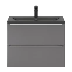 Castorama Ensemble Salle De Bains L.80 Cm Meuble à Suspendre Faible Profondeur Imandra Gris Brillant + Plan Vasque Céramique Noir