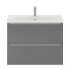 Castorama Ensemble Salle De Bains L.80 Cm Meuble à Suspendre Faible Profondeur Imandra Gris Brillant + Plan Vasque Porcelaine Blanc