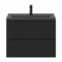 Castorama Ensemble Salle De Bains L.80 Cm Meuble à Suspendre Faible Profondeur Imandra Noir Mat + Plan Vasque Céramique Noir