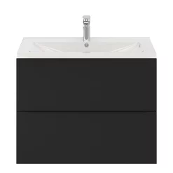 Castorama Ensemble Salle De Bains L.80 Cm Meuble à Suspendre Faible Profondeur Imandra Noir Mat + Plan Vasque Nira Céramique Blanc