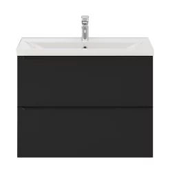 Castorama Ensemble Salle De Bains L.80 Cm Meuble à Suspendre Faible Profondeur Imandra Noir Mat + Plan Vasque Porcelaine Blanc