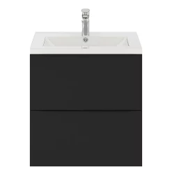 Castorama Ensemble Salle De Bains L.80 Cm Meuble à Suspendre Faible Profondeur Imandra Noir Mat + Plan Vasque Porcelaine Blanc