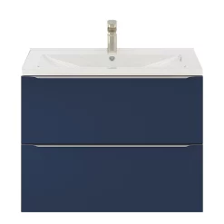 Castorama Ensemble Salle De Bains L.80 Cm Meuble à Suspendre Imandra Bleu Nuit Mat + Plan Vasque Céramique Blanc