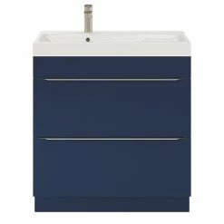 Castorama Ensemble Salle De Bains L.80 Cm Meuble à Suspendre Imandra Bleu Nuit Mat + Plan Vasque Résine Blanc