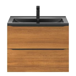 Castorama Ensemble Salle De Bains L.80 Cm Meuble à Suspendre Imandra Décor Noyer + Plan Vasque Céramique Noir