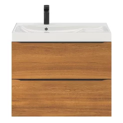 Castorama Ensemble Salle De Bains L.80 Cm Meuble à Suspendre Imandra Décor Noyer + Plan Vasque Résine Blanc