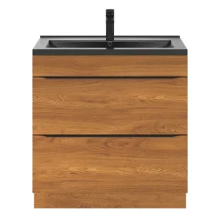 Castorama Ensemble Salle De Bains L.80 Cm Meuble à Suspendre Imandra Décor Noyer + Plan Vasque Résine Noir