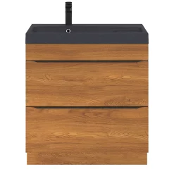 Castorama Ensemble Salle De Bains L.80 Cm Meuble à Suspendre Imandra Décor Noyer + Plan Vasque Résine Noir