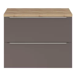 Castorama Ensemble Salle De Bains L.80 Cm Meuble à Suspendre Imandra Gris Taupe Brillant + Plan De Toilette Décor Chêne