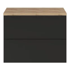 Castorama Ensemble Salle De Bains L.80 Cm Meuble à Suspendre Imandra Noir Mat + Plan De Toilette Décor Chêne