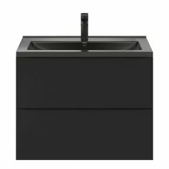 Castorama Ensemble Salle De Bains L.80 Cm Meuble à Suspendre Imandra Noir Mat + Plan Vasque Céramique Noir