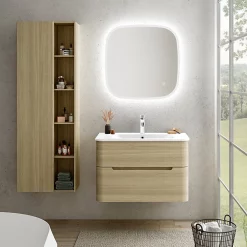 Castorama Ensemble Salle De Bains L. 84 Cm Meuble Sous Vasque Décor Bois Natuel + Plan Vasque Blanc Brillant Alba