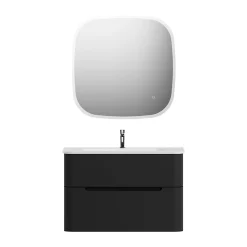 Castorama Ensemble Salle De Bains L. 84 Cm Meuble Sous Vasque Noir Mat + Plan Vasque Blanc Mat Alba