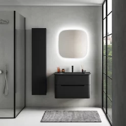 Castorama Ensemble Salle De Bains L. 84 Cm Meuble Sous Vasque Noir Mat + Plan Vasque Noir Mat Alba