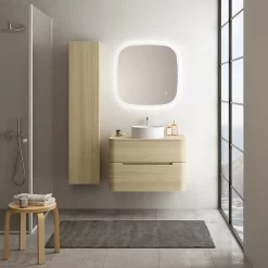 Castorama Ensemble Salle De Bains L. 84 Cm Meuble Sous Vasque + Plan De Toilette Décor Bois Natuel Alba