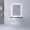 Castorama Ensemble Vague L.104 Cm Meuble Sous Vasque à Suspendre Blanc Brillant + Complément Gauche + Plan Vasque Verre Noir Mat