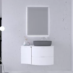 Castorama Ensemble Vague L.104 Cm Meuble Sous Vasque à Suspendre Blanc Brillant + Plan De Toilette + Complément Gauche