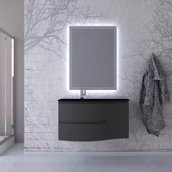 Castorama Ensemble Vague L.104 Cm Meuble Sous Vasque à Suspendre Graphite Mat + Complément Droit + Plan Vasque Verre Noir Mat