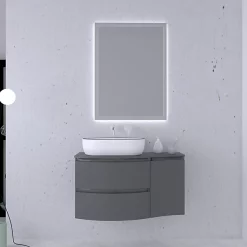 Castorama Ensemble Vague L.104 Cm Meuble Sous Vasque à Suspendre Gris Anthracite Brillant + Plan De Toilette + Complément Droit