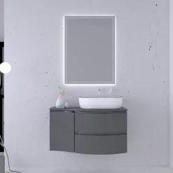 Castorama Ensemble Vague L.104 Cm Meuble Sous Vasque à Suspendre Gris Anthracite Brillant + Plan De Toilette + Complément Gauche
