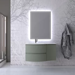 Castorama Ensemble Vague L.104 Cm Meuble Sous Vasque à Suspendre Kaki Mat + Complément Droit + Plan Vasque Résine Blanc