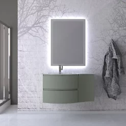 Castorama Ensemble Vague L.104 Cm Meuble Sous Vasque à Suspendre Kaki Mat + Complément Droit + Plan Vasque Verre Blanc