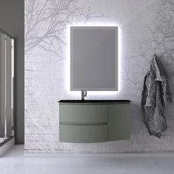 Castorama Ensemble Vague L.104 Cm Meuble Sous Vasque à Suspendre Kaki Mat + Complément Droit + Plan Vasque Verre Noir Mat