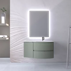 Castorama Ensemble Vague L.104 Cm Meuble Sous Vasque à Suspendre Kaki Mat + Complément Gauche + Plan Vasque Résine Blanc