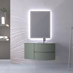 Castorama Ensemble Vague L.104 Cm Meuble Sous Vasque à Suspendre Kaki Mat + Complément Gauche + Plan Vasque Verre Blanc