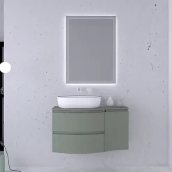 Castorama Ensemble Vague L.104 Cm Meuble Sous Vasque à Suspendre Kaki Mat + Plan De Toilette + Complément Droit