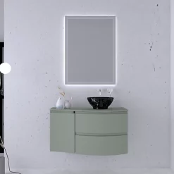 Castorama Ensemble Vague L.104 Cm Meuble Sous Vasque à Suspendre Kaki Mat + Plan De Toilette + Complément Gauche