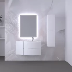 Castorama Ensemble Vague L.104 Cm Meuble Sous Vasque Blanc Mat à Suspendre + Complément Gauche + Plan Vasque Verre Blanc