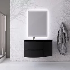 Castorama Ensemble Vague L.104 Cm Meuble Sous Vasque Noir Mat à Suspendre + Complément Droit + Plan Vasque Verre Noir