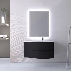 Castorama Ensemble Vague L.104 Cm Meuble Sous Vasque Noir Mat à Suspendre + Complément Gauche + Plan Vasque Résine Blanc