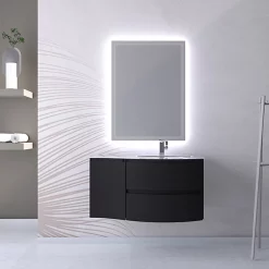 Castorama Ensemble Vague L.104 Cm Meuble Sous Vasque Noir Mat à Suspendre + Complément Gauche + Plan Vasque Verre Blanc